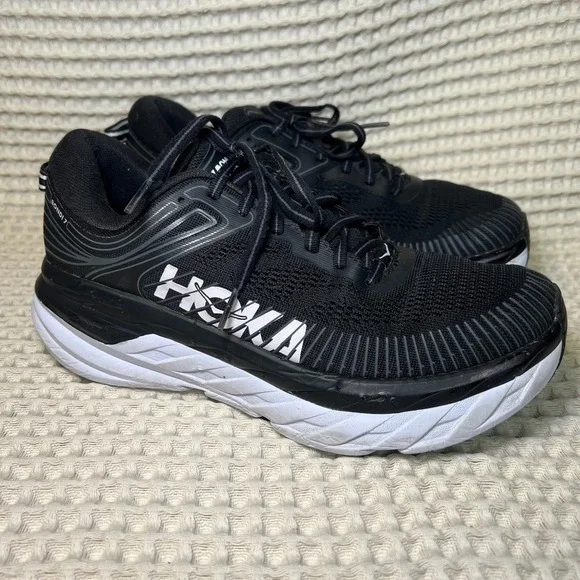 Hoka One One Bondi 7 Black White Running Shoes Womens 8.5 1110519 BWHT - Picture 1 of 10